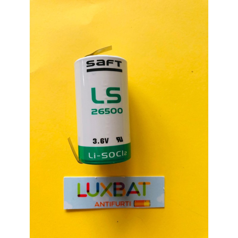Batteria al Litio SAFT LS26500CNR 3,6V 7,7Ah con lamelle a saldare