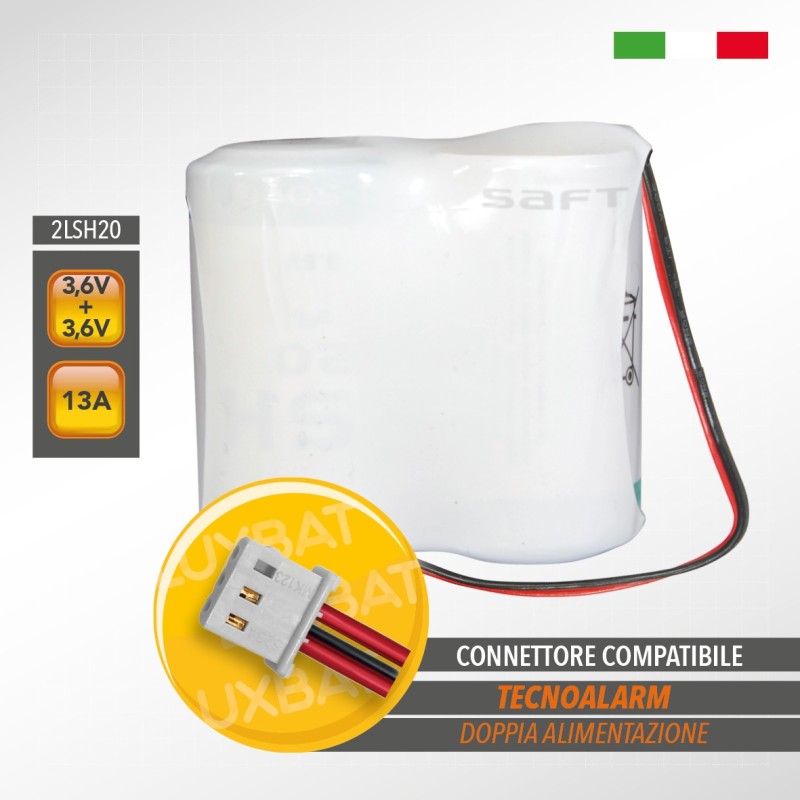 Pacco batteria al litio SAFT 2LSH20 doppia alimentazione 3,6V+3,6V 13Ah compatibile TECNOALARM