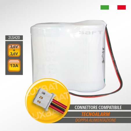 Pacco batteria al litio SAFT 2LSH20 doppia alimentazione 3,6V+3,6V 13Ah compatibile TECNOALARM
