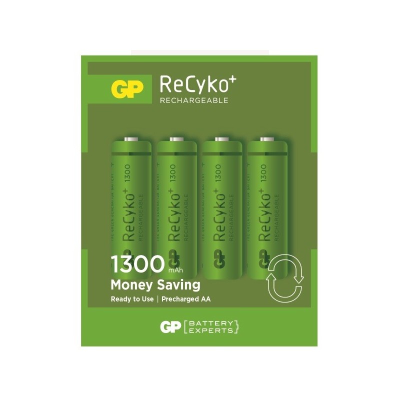 Batteria Ricaricabile GP BATTERIES AA 1300mAh RECYKO blister 4 pz GP130AAHC-C4