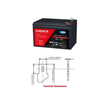 LDC12-12 LUMINOR  12V 12Ah (C20) Batteria al Piombo AGM DEEP CYCLE Terminali F2