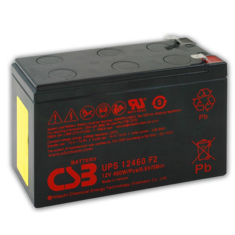 CSB UPS 12460 F2 12V 460W 9Ah FASTON 6,3 mm Batteria al Piombo per UPS APC