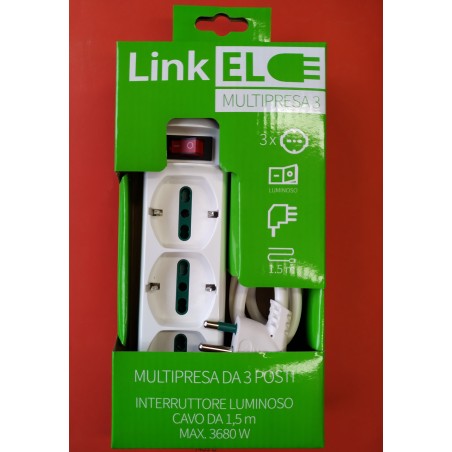 MULTIPRESA CIABATTA LINKLED SCHUKO 3 POSTI CON INTERRUTTORE E CAVO DA 1,5m