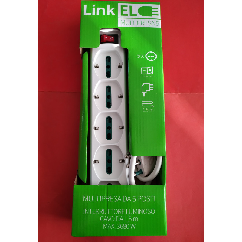 Ciabatta Multipresa Viko X-tendia 5 Prese, 16A 250V, Con Interruttore E Pulsante, Cavo 1,5 M, Bianco, VDE