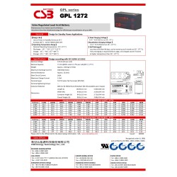 CSB GPL 1272 F2 12V 7,2Ah Batteria al Piombo Faston 6,3mm 10/12 anni long life
